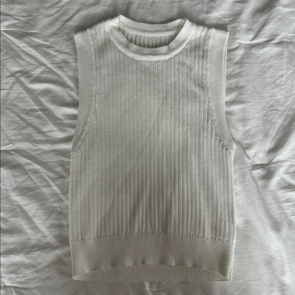 Commense White Ribbed Tank Top